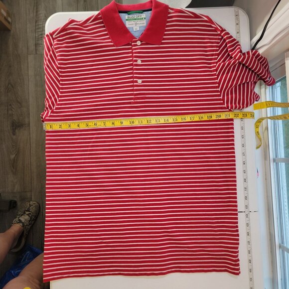 Tommy Hilfiger Buzz Off Mens Polo Shirt Insect Repellent Red White Striped L - Picture 11 of 11